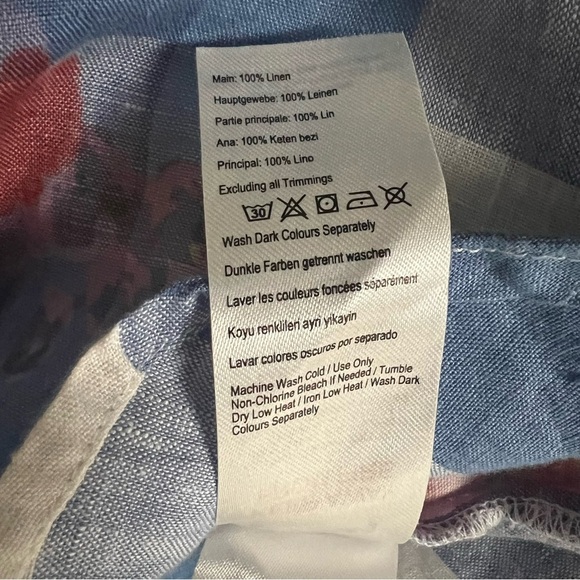 Joules Jeanne Print Blue Gingham Floral Linen Button Up Shirt Classic Fem Size 8 - Picture 8 of 9